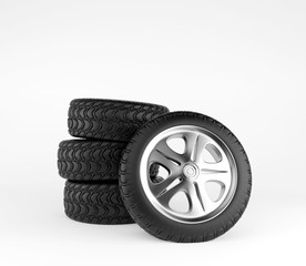 Car wheels on white background. 3d render