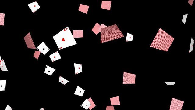 Falling poker cards on black background - loop, 4 aces

