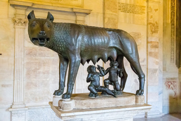 Rome, Italy. Bronze original of the Capitol wolf in the museum on the Capitol