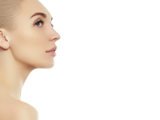 Fototapeta premium Woman beauty face portrait isolated on white with healthy skin