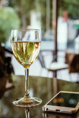 glass of wine in restaurant