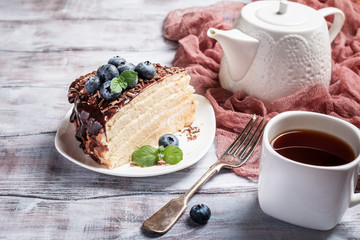 Piece of delicious sponge cake 
