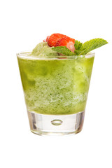 Refreshing fruit smoothies. Refreshing drink with kiwi juice, decorated with strawberries and mint