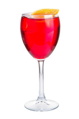 Refreshing cold red cocktail with ice with orange decoration