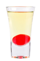 Shot. Alcoholic drink on a white background.