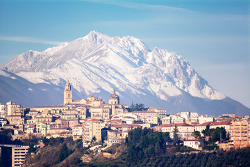 The city of Chieti and behind the mountain of Gran Sasso - 147862549