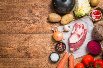 Obraz na płótnie Canvas Ingredients for cooking soup - red borscht