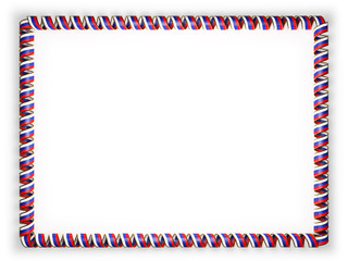 Frame and border of ribbon with the Russia flag, edging from the golden rope. 3d illustration