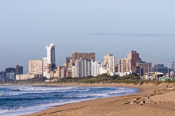 Naklejka premium Beach Against Durban City Skyline in South Africa