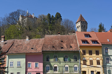 Naklejka premium Defensive tower of Sighisoara Saxon fortified medieval,Transylvania, Romania,