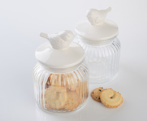 jar or glass jar with cookies on the background.
