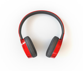 Metallic red headphone isolated on white background. 3D rendering image.