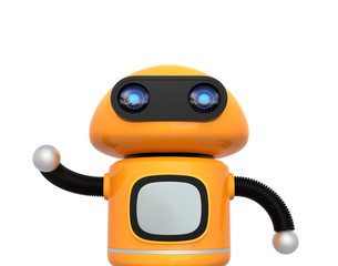 Cute orange robot isolated on white background. 3D rendering image.