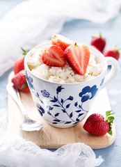 Cottage cheese with berries Fresh strawberry Vertical photo