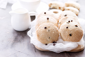 Homemade cookies on wooden board Horizontal photo Copy space