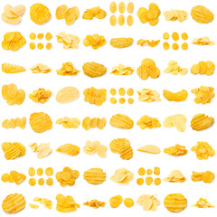 Collage of tasty potato chips