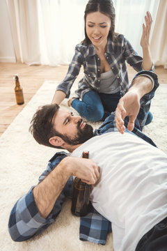 Woman Shouting On Drunk Man