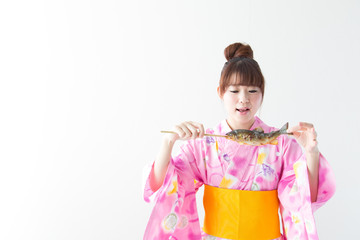 浴衣の女性・白バック