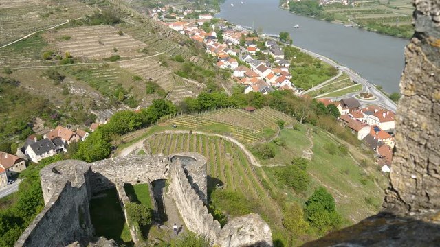 Looking down to Spitz an der Donau, Wachau, Austria in 4K