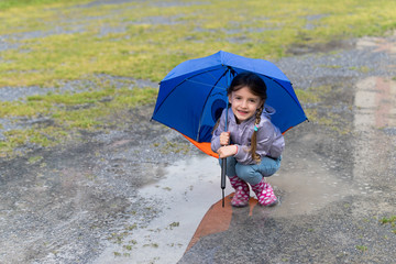 The child playing in a puddle