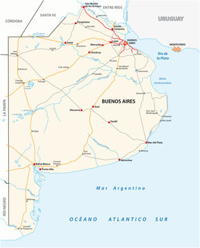 Road map of the Argentine province of Buenos Aires