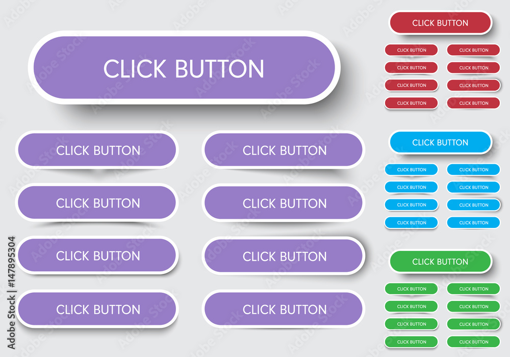 Poster set of rectangular buttons with rounded corners with an outer stroke