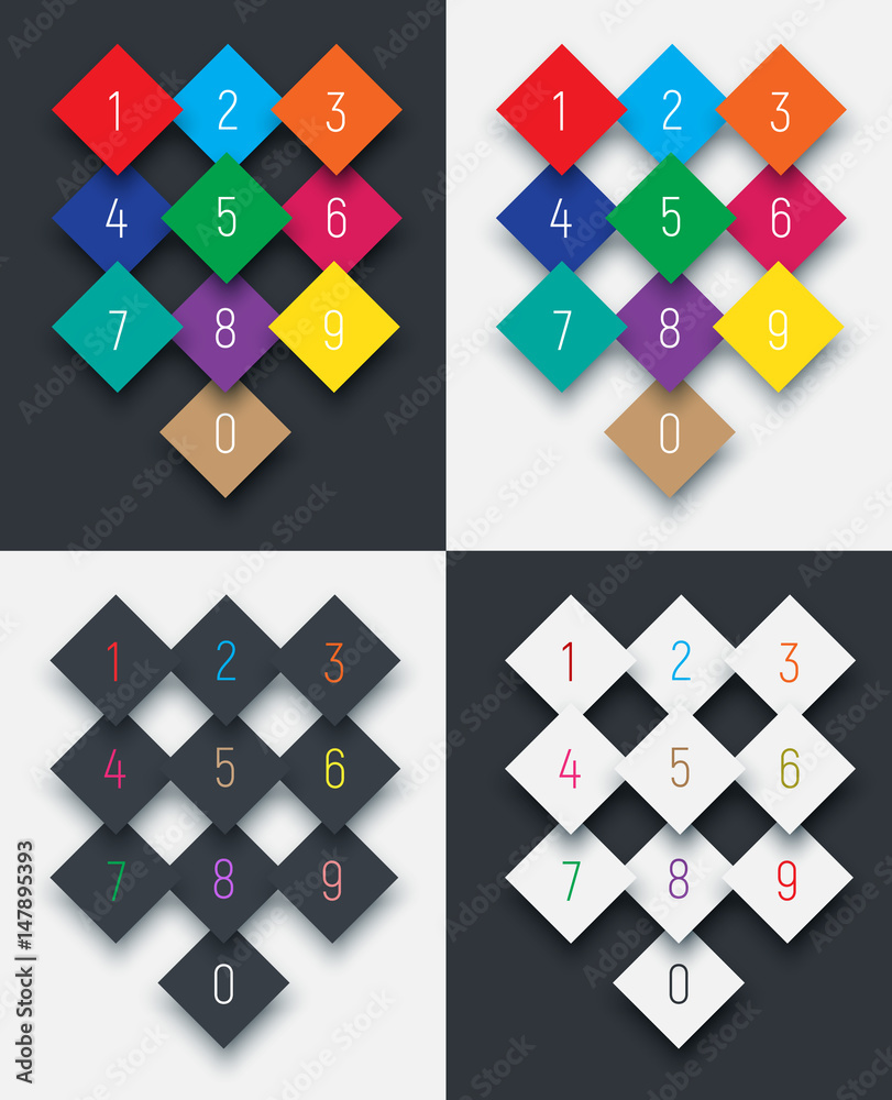 Poster set of digits from 0 to 9 on a rhombus.