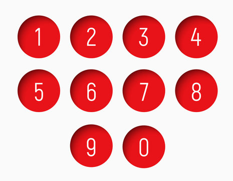 set of numbers from 0 to 9 with a round red shape