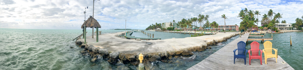 Panoramic view of wooden jetty in Islamorada - Florida