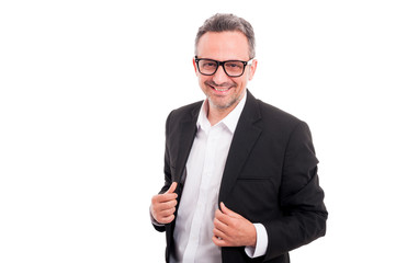 Handsome male with glasses smiling confident