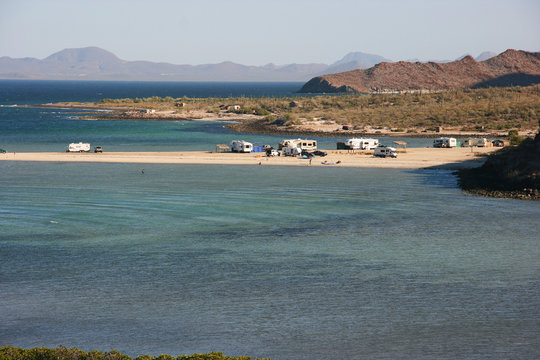 Remote camping on Playa El Requeson, Baja California Sur, Mexico