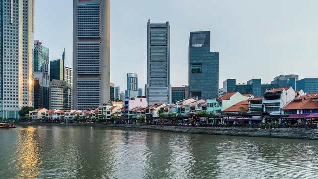 4K Day to Night Boat Quay Singapore Time lapse