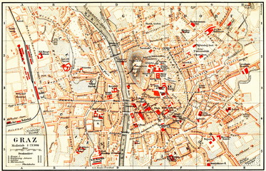 Plan of Graz, Austria (from Meyers Lexikon, 1895, 7/896/897)