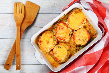 casserole with meat, vegetables and cheese