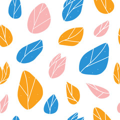 Cartoon leaves seamless pattern. Colorful floral repeated background