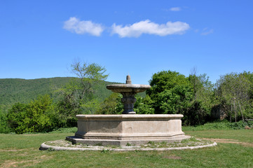 The octagonal fountain in front of the church of San Bonaventura, Canale Monterano,  central Italian region of Lazio, Italy