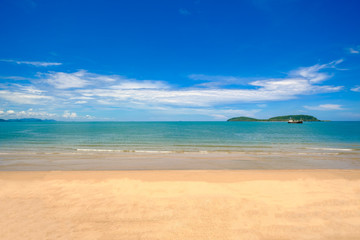Beach on the Gulf of Thailand on the bright blue day.