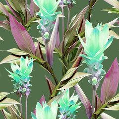 Exotic flowers seamless pattern. Artistic background.