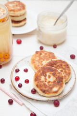 Cheesecakes with sour cream. Breakfast.