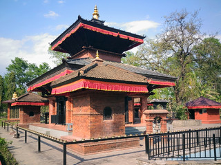 Angle view of buddhist temple in Pokhara, Nepal