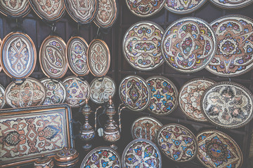 Colorful ceramic souvenirs for sale on the street in Old Town Mostar. Bosnia and Herzegovina.