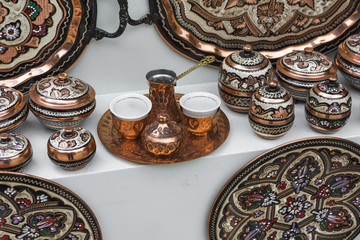 Colorful ceramic souvenirs for sale on the street in Old Town Mostar. Bosnia and Herzegovina.