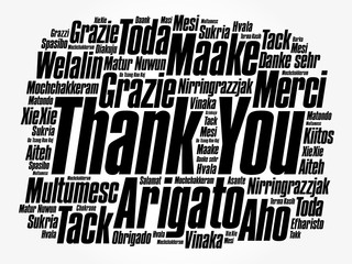 Thank You Word Cloud background, all languages, multilingual for education or thanksgiving day