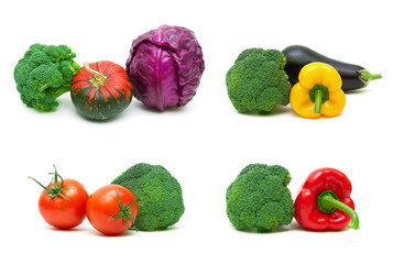 Broccoli and other vegetables isolated on white background