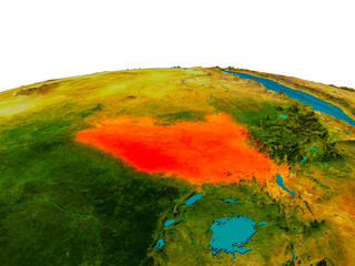 South Sudan on model of planet Earth