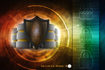 3d illustration Security concept - shield on digital code background