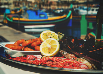 fish platter served in mediterranean restaurant