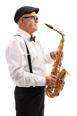 Fototapeta na wymiar Elderly jazz musician with a saxophone