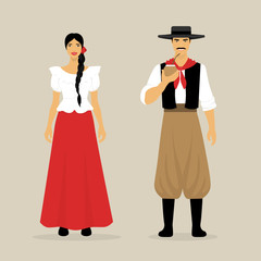The Argentines. A woman and a man in national clothes. Latin Americans. Culture of South America