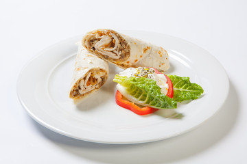 Rolls from pita bread stuffed with chicken mushroom